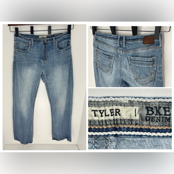BKE Buckle‎ Tyler Straight Jeans Men Size 34L (32x32) Thick Stitch Distressed - Picture 1 of 16